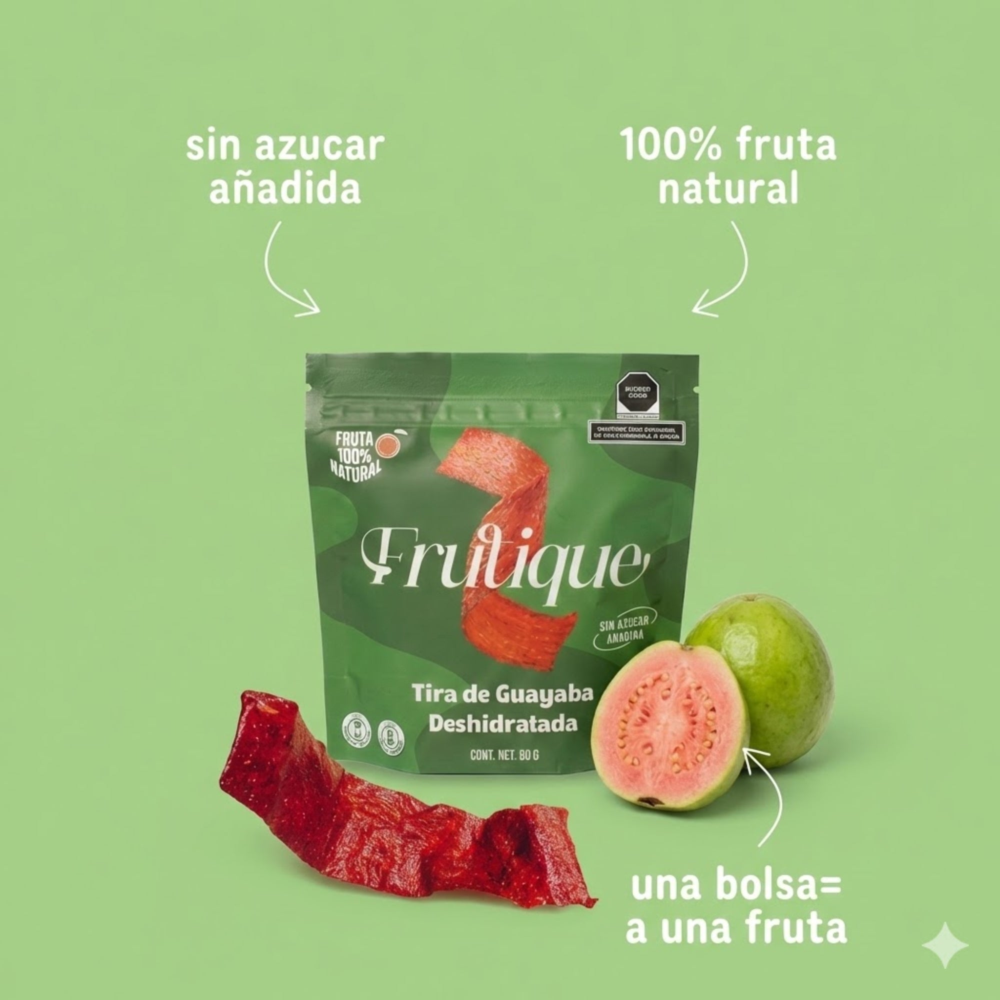 Guayaba Deshidratada Natural, 100% Fruta, Tiras Sin Azúcar añadida, pack 5