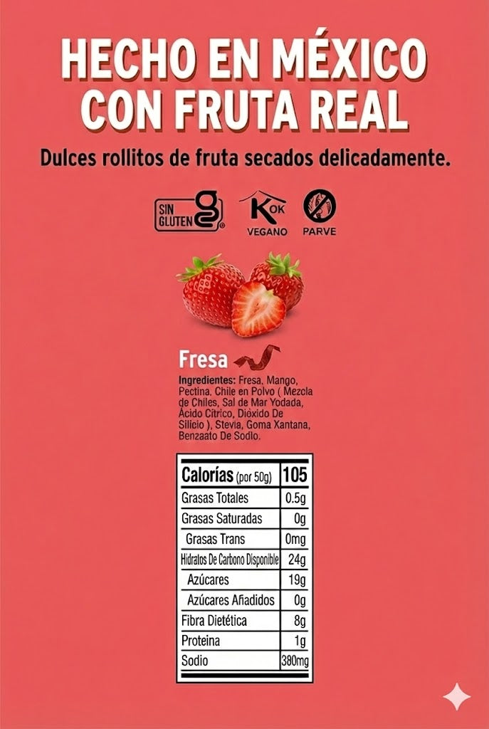 Fresa Deshidratada Natural, 100% Fruta, Tiras Sin Azúcar añadida