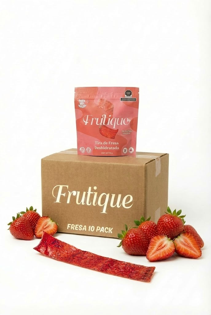 Fresa Deshidratada Natural, 100% Fruta, Tiras Sin Azúcar añadida, Pack 10