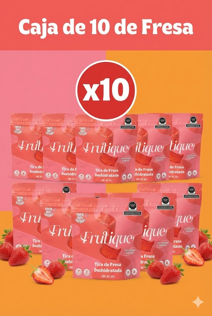 Fresa Deshidratada Natural, 100% Fruta, Tiras Sin Azúcar añadida, Pack 10