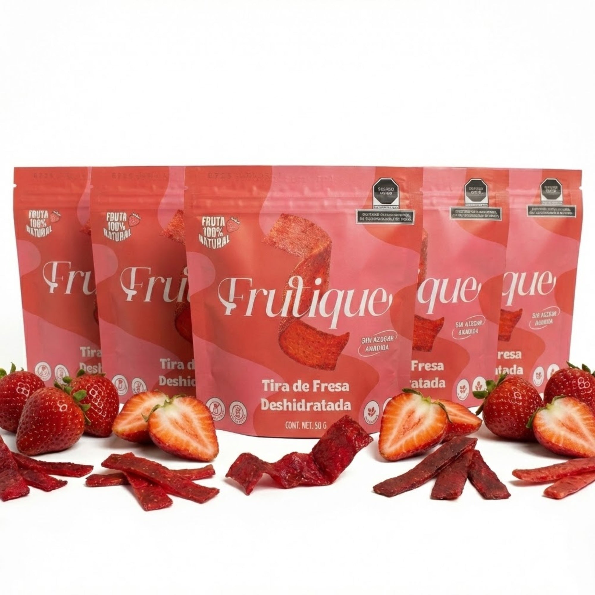 Fresa Deshidratada Natural, 100% Fruta, Tiras Sin Azúcar añadida, pack 5