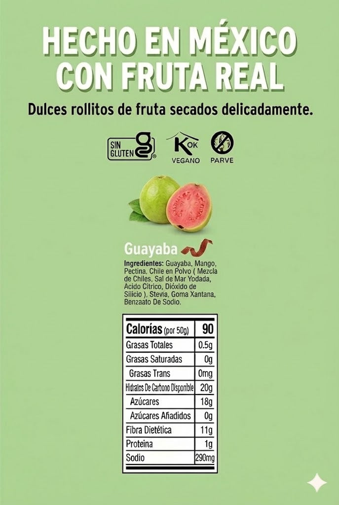 Guayaba Deshidratada Natural, 100% Fruta, Tiras Sin Azúcar añadida, pack 5