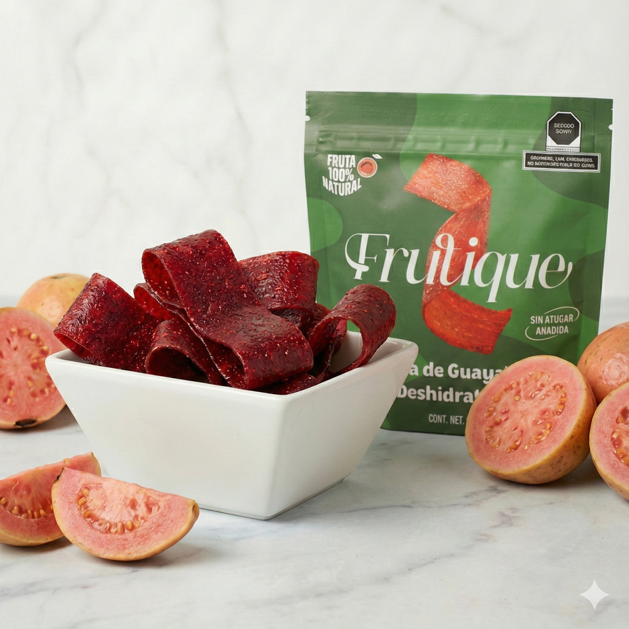 Guayaba Deshidratada Natural, 100% Fruta, Tiras Sin Azúcar añadida, pack 5