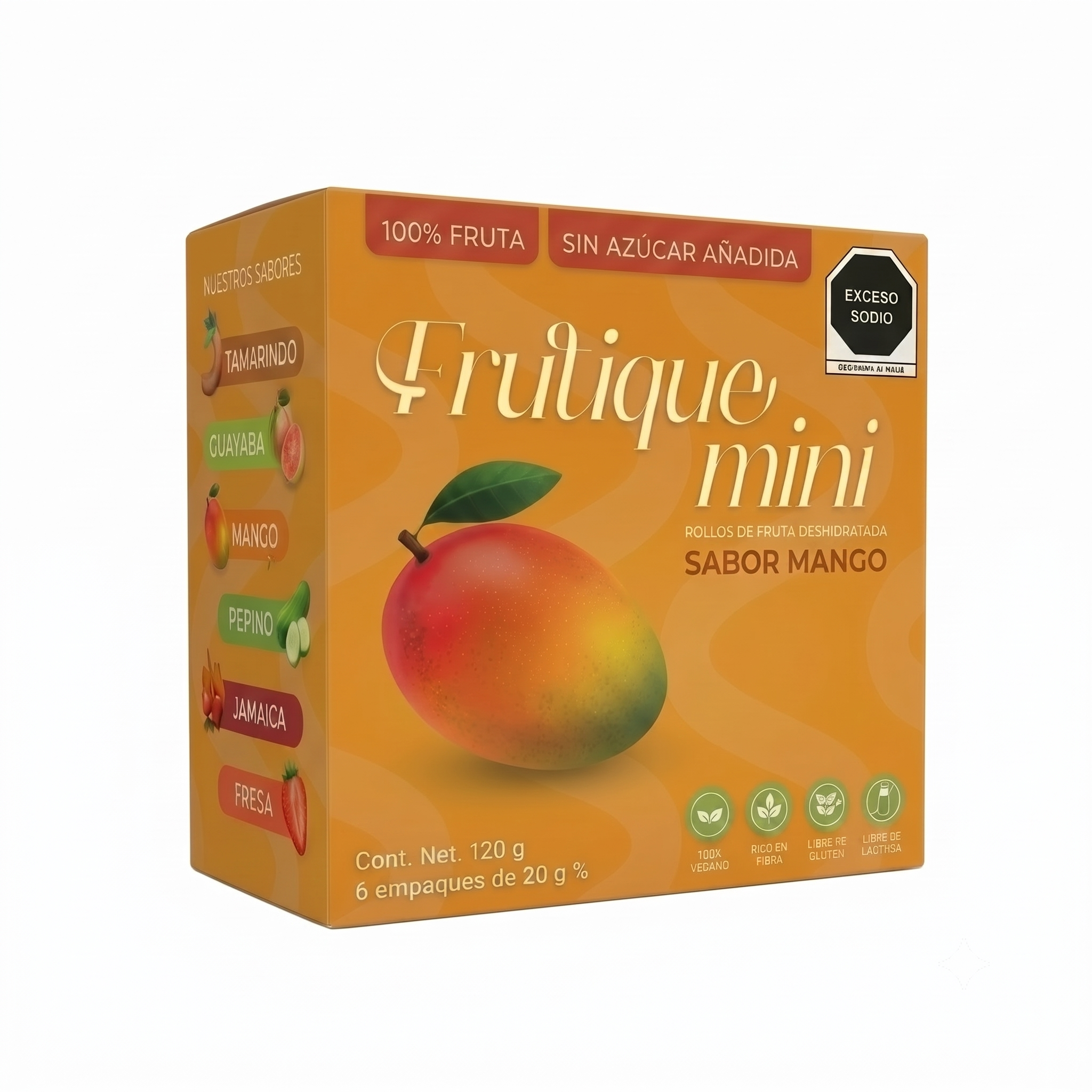 Frutique Mini, Rollos de Fruta 100% Natural - Sabor Mango - 6 Bolsas x Caja