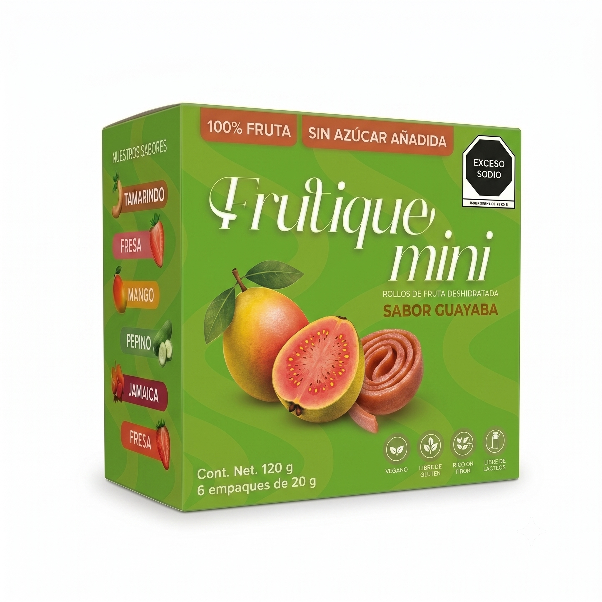 Frutique Mini, Rollos de Fruta 100% Natural - Sabor Guayaba - 6 Bolsas x Caja