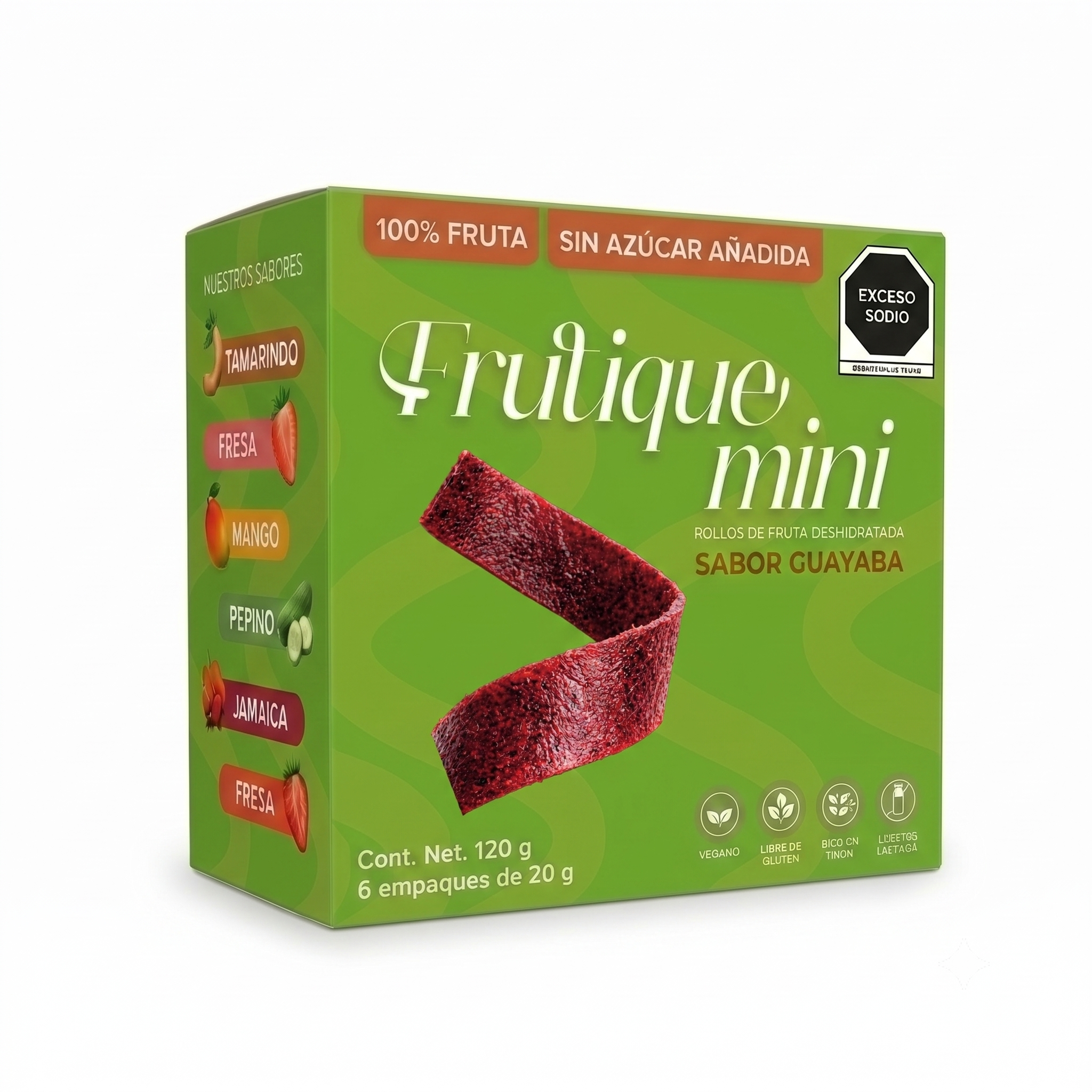 Frutique Mini, Rollos de Fruta 100% Natural - Sabor Guayaba - 6 Bolsas x Caja