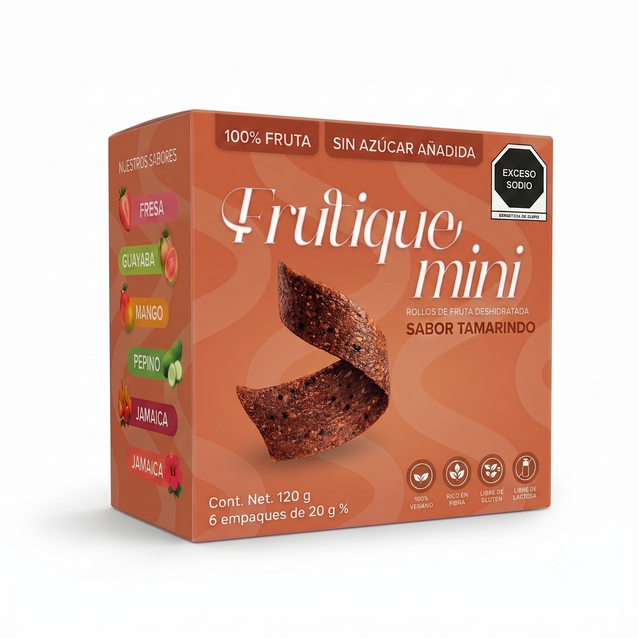 Frutique Mini, Rollos de Fruta 100% Natural - Sabor Tamarindo - 6 Bolsas x Caja