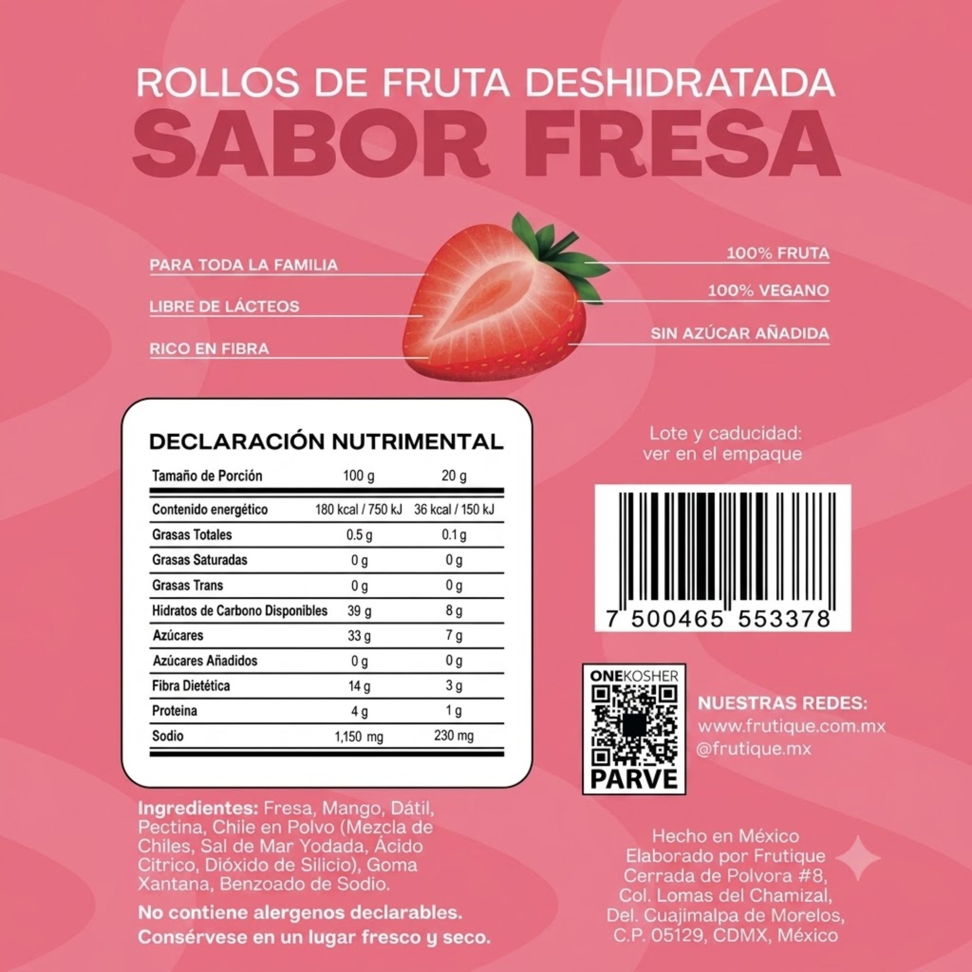 Frutique Mini, Rollos de Fruta 100% Natural - Sabor Mango - 6 Bolsas x Caja