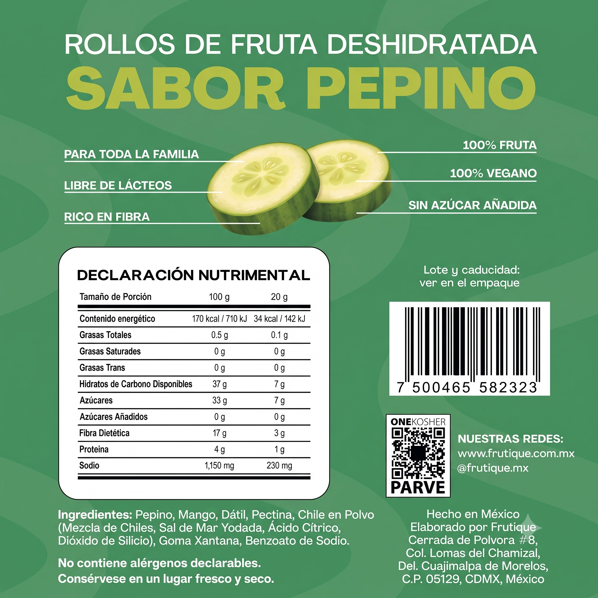 Frutique Mini, Rollos de Pepino 100% Natural - 6 Bolsas x Caja