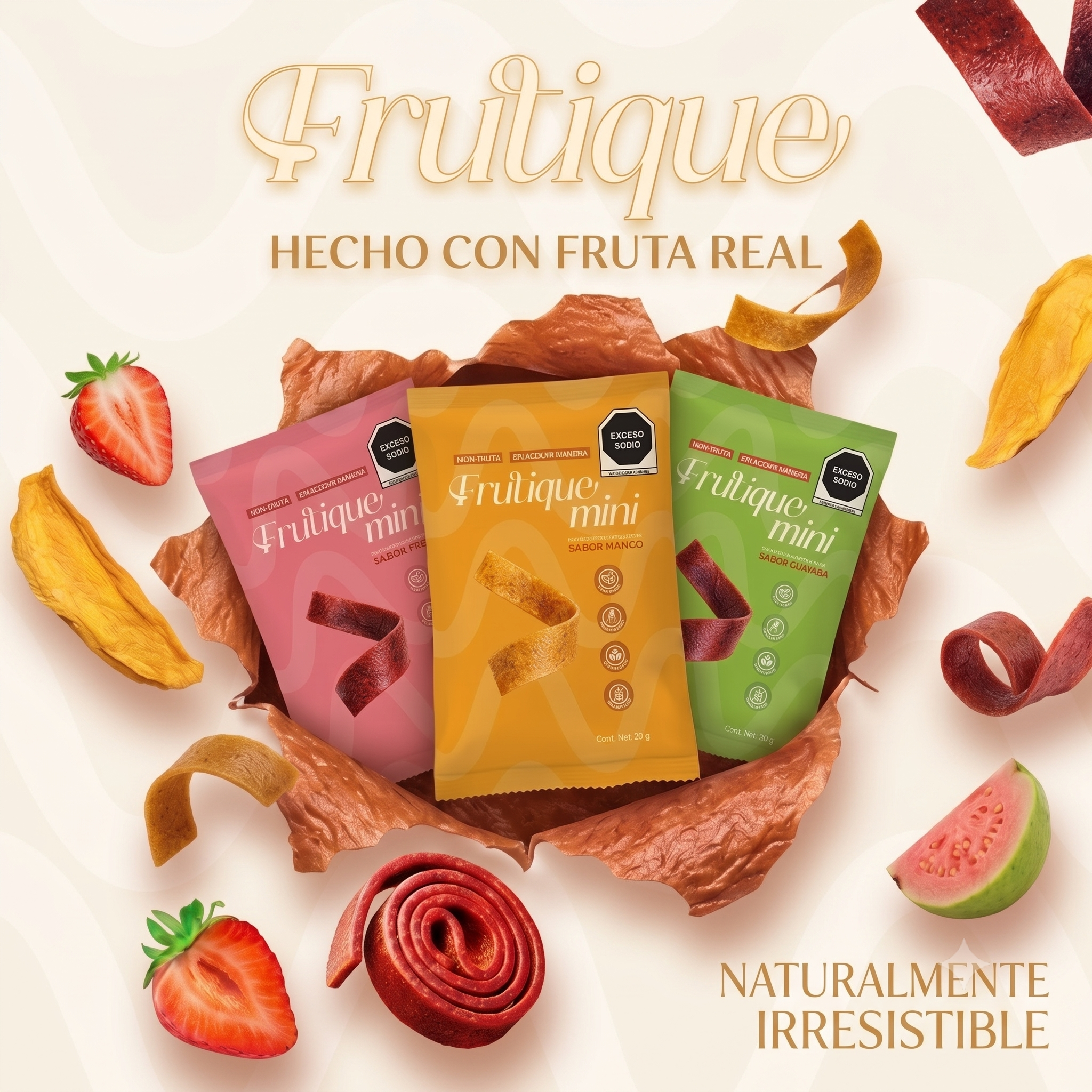 Frutique Mini, Rollos de Fruta 100% Natural - Mix 6 Sabores