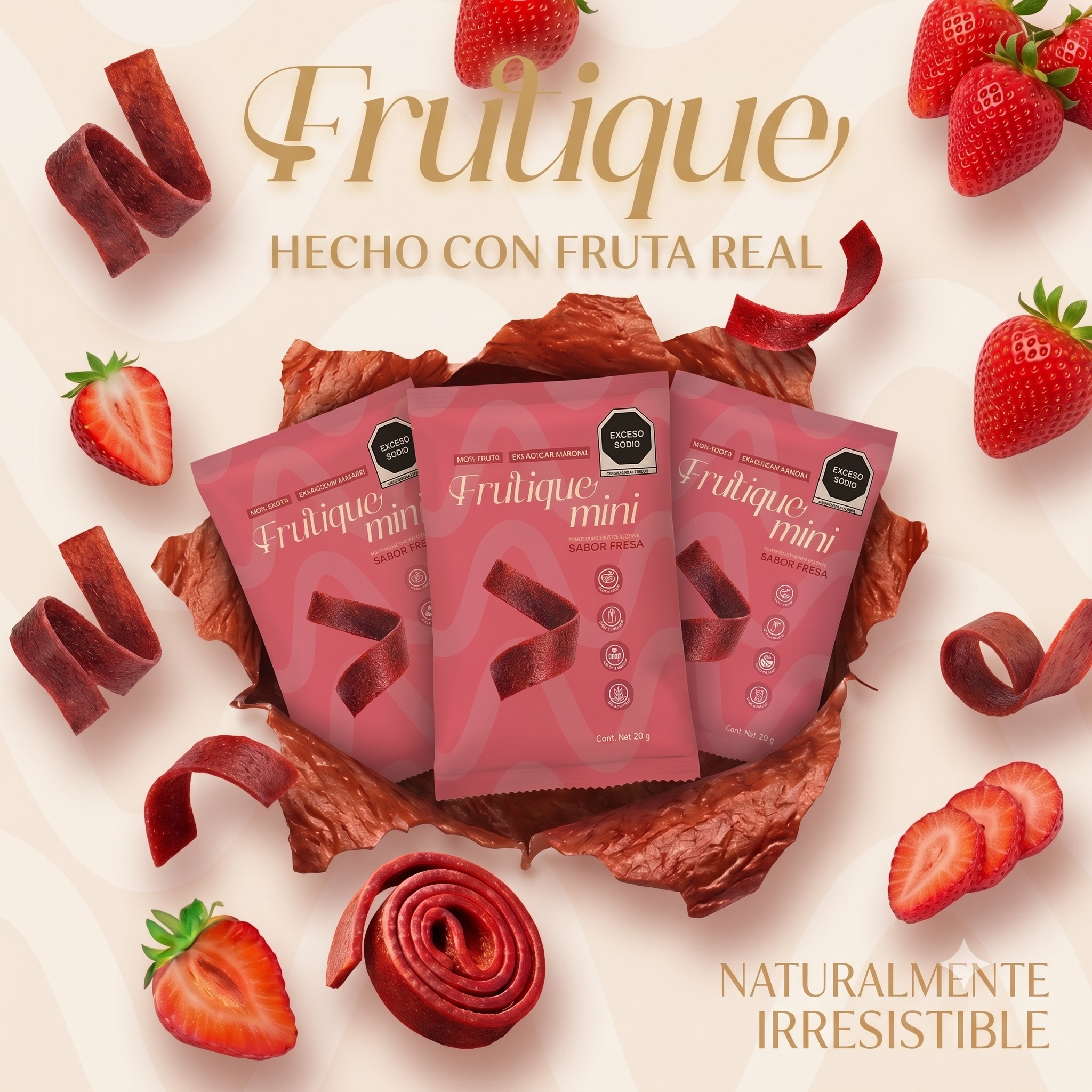 Frutique Mini, Rollos de Fruta 100% Natural - Sabor Mango - 6 Bolsas x Caja