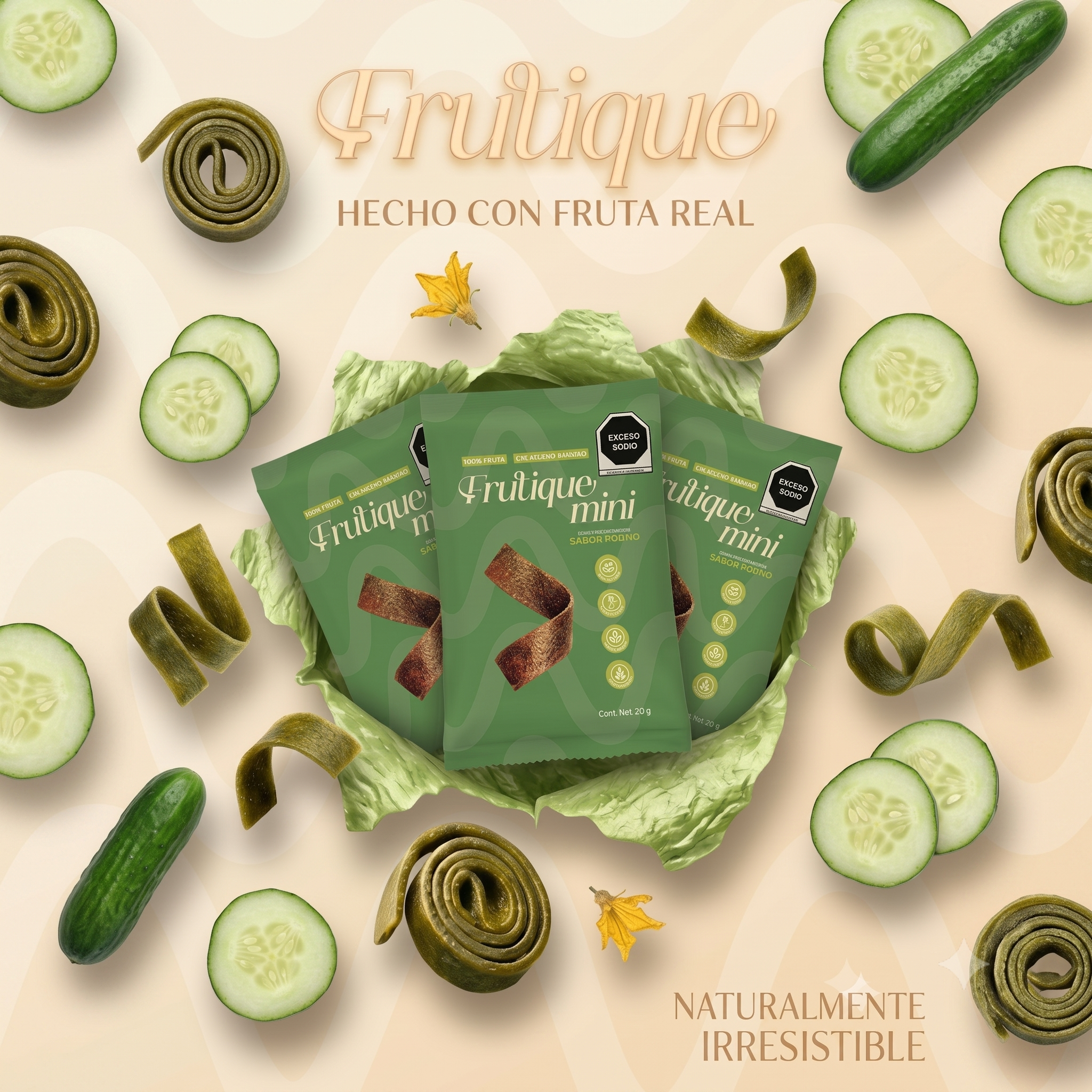Frutique Mini, Rollos de Pepino 100% Natural - 6 Bolsas x Caja