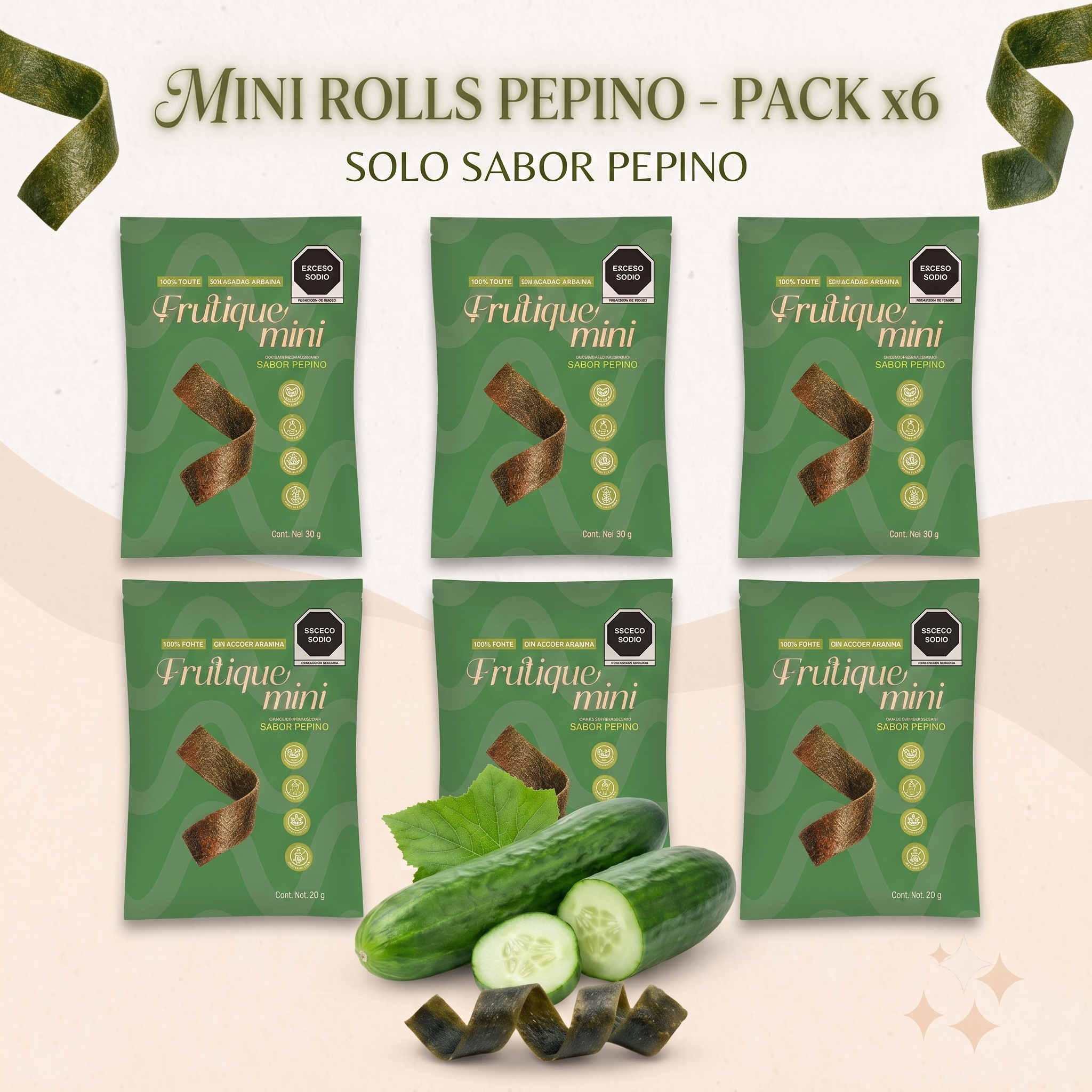 Frutique Mini, Rollos de Pepino 100% Natural - 6 Bolsas x Caja