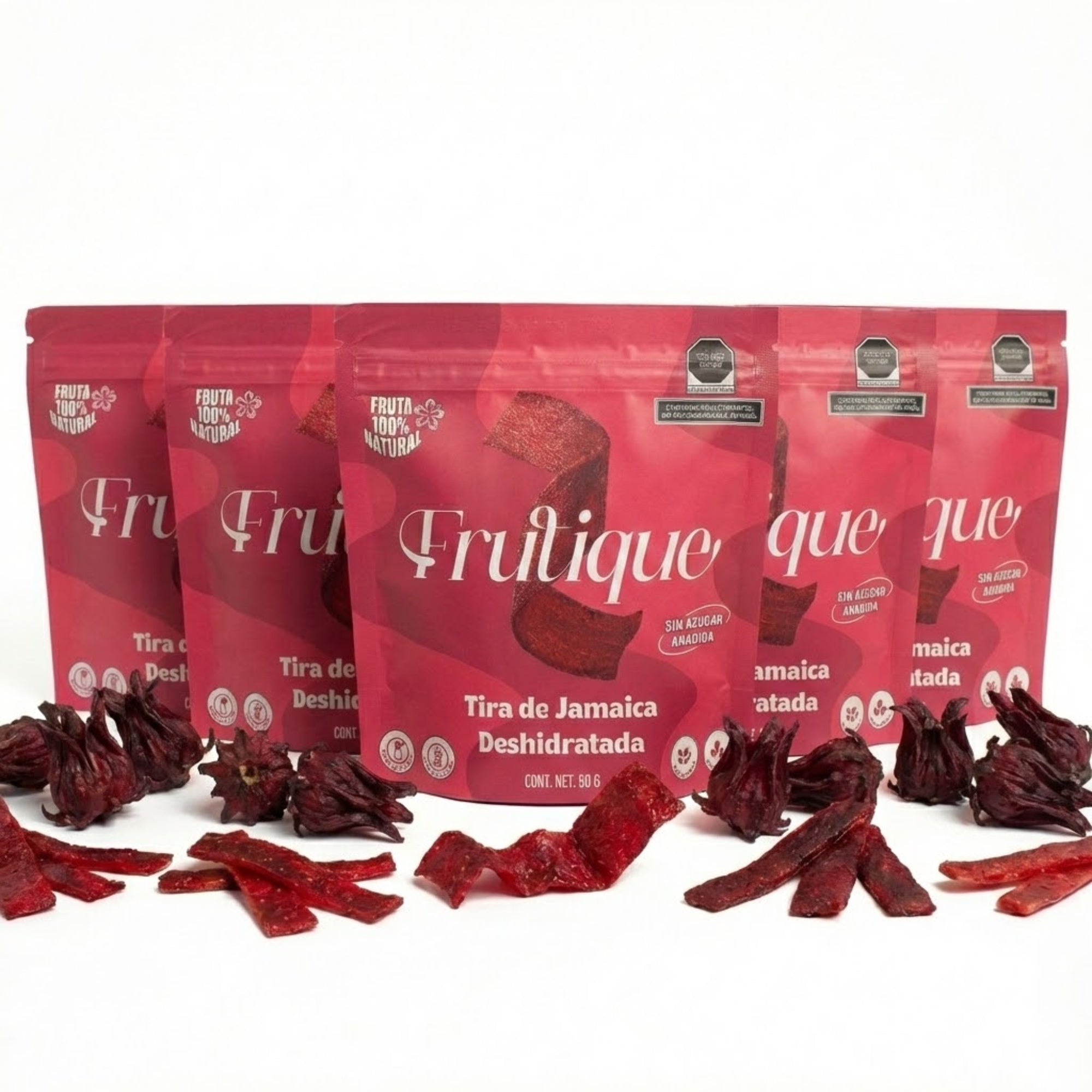 Jamaica Deshidratada Natural, 100% Fruta, Tiras Sin Azúcar añadida, pack 5