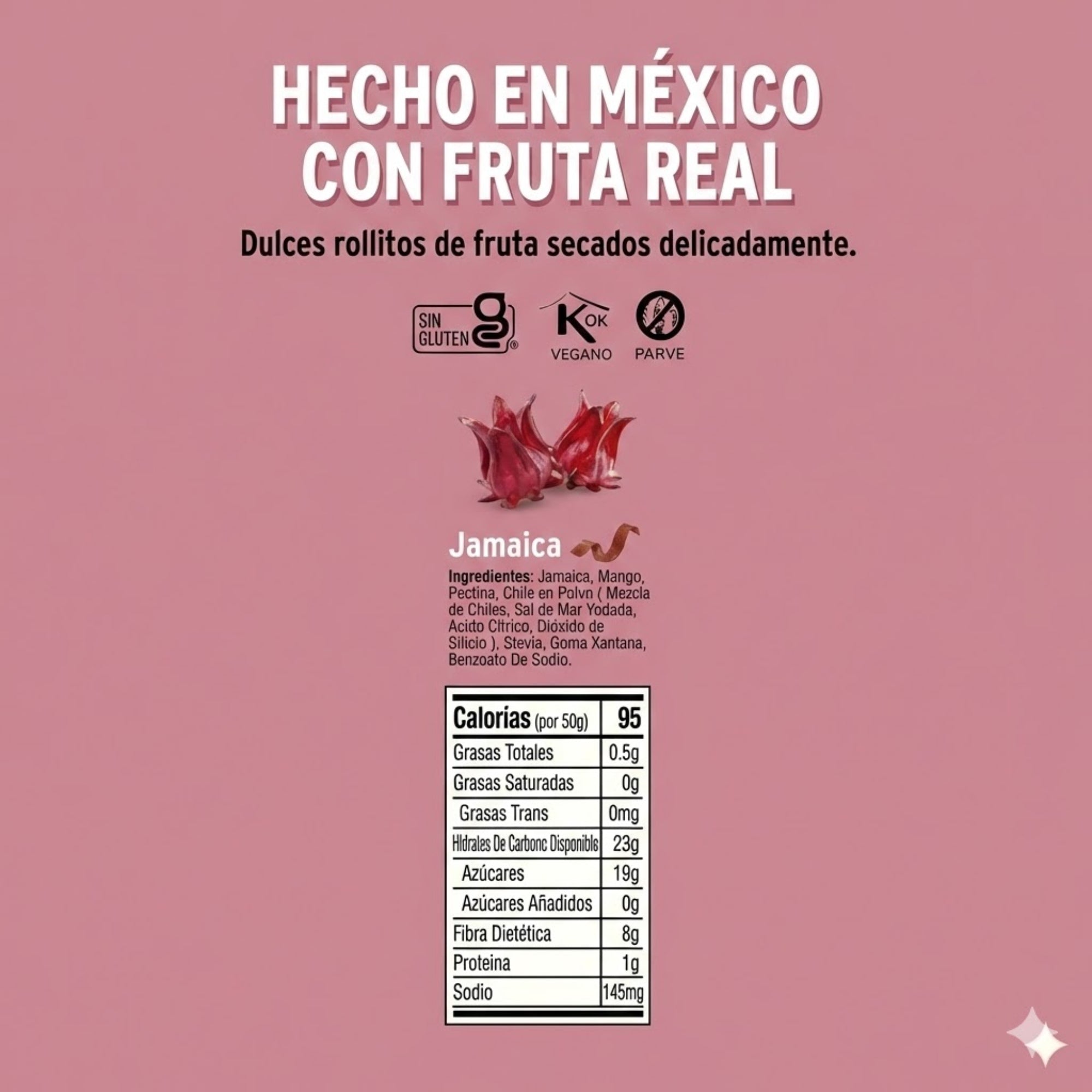 Jamaica Deshidratada Natural, 100% Fruta, Tiras Sin Azúcar añadida, pack 5