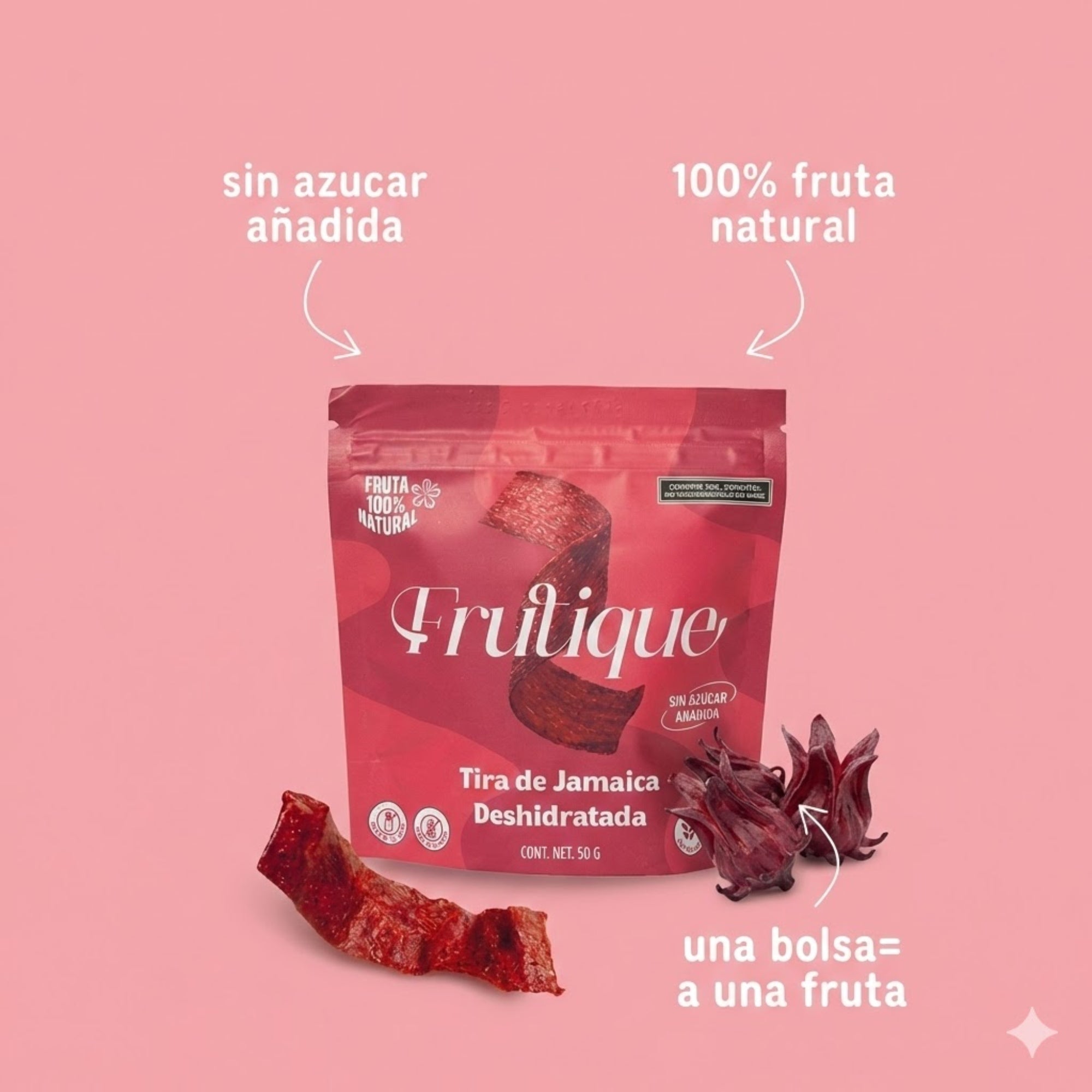 Jamaica Deshidratada Natural, 100% Fruta, Tiras Sin Azúcar añadida, pack 5