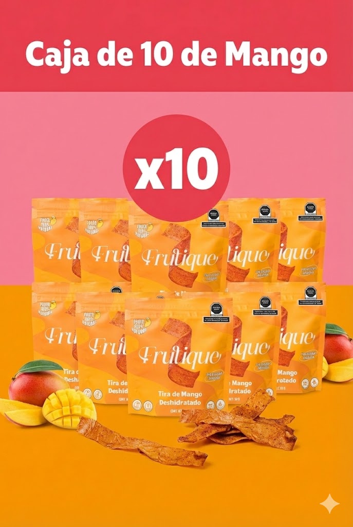 Mango Deshidratado Natural, 100% Fruta, Tiras Sin Azúcar añadida, Pack 10