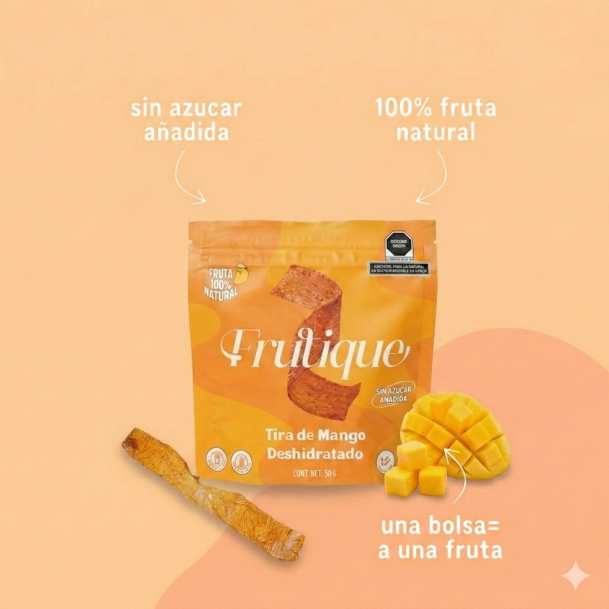 Mango Deshidratado Natural, 100% Fruta, Tiras Sin Azúcar añadida, pack 5
