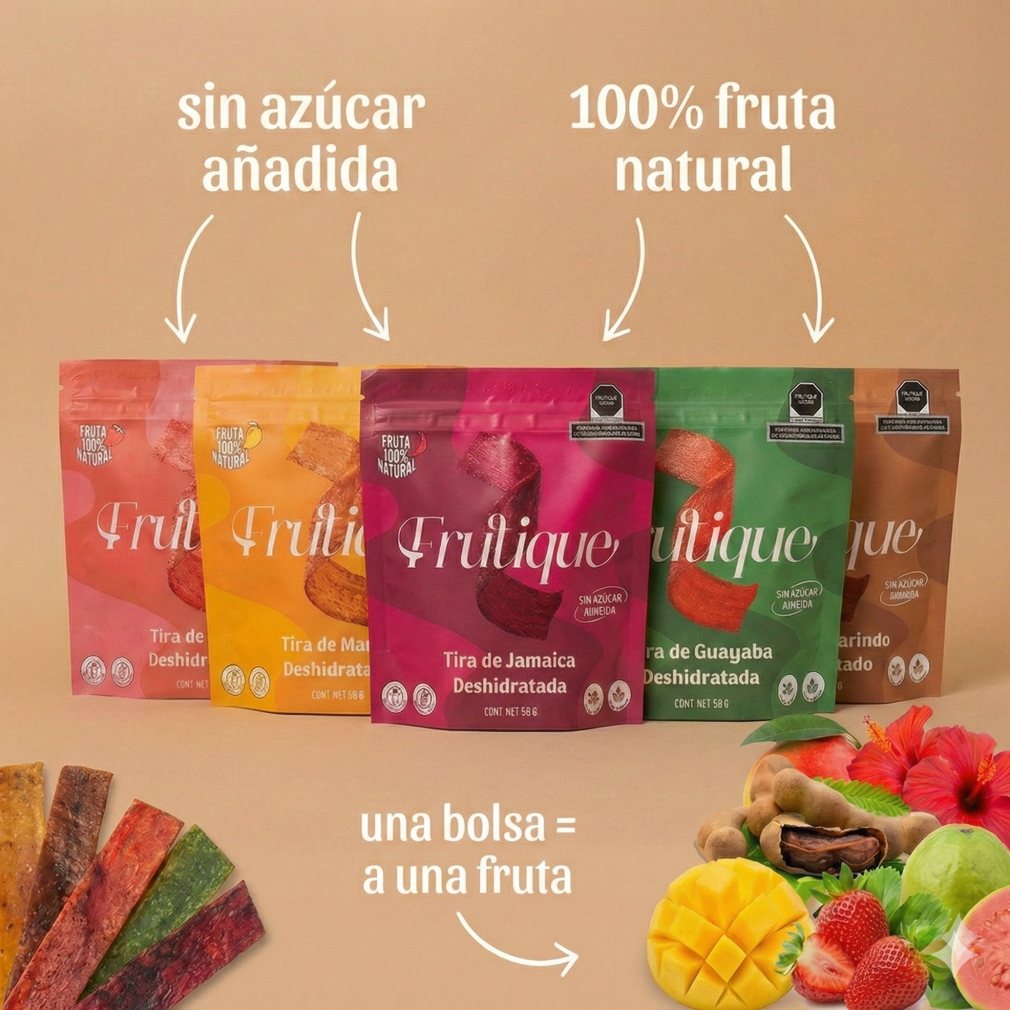 Fruta Deshidratada Natural, 100% Fruta, Tiras Sin Azúcar añadida