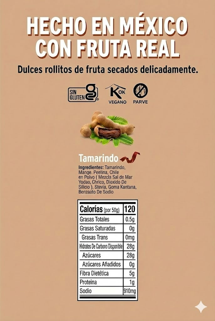 Tamarindo Deshidratado Natural, 100% Fruta, Tiras Sin Azúcar añadida, 1 Bolsa
