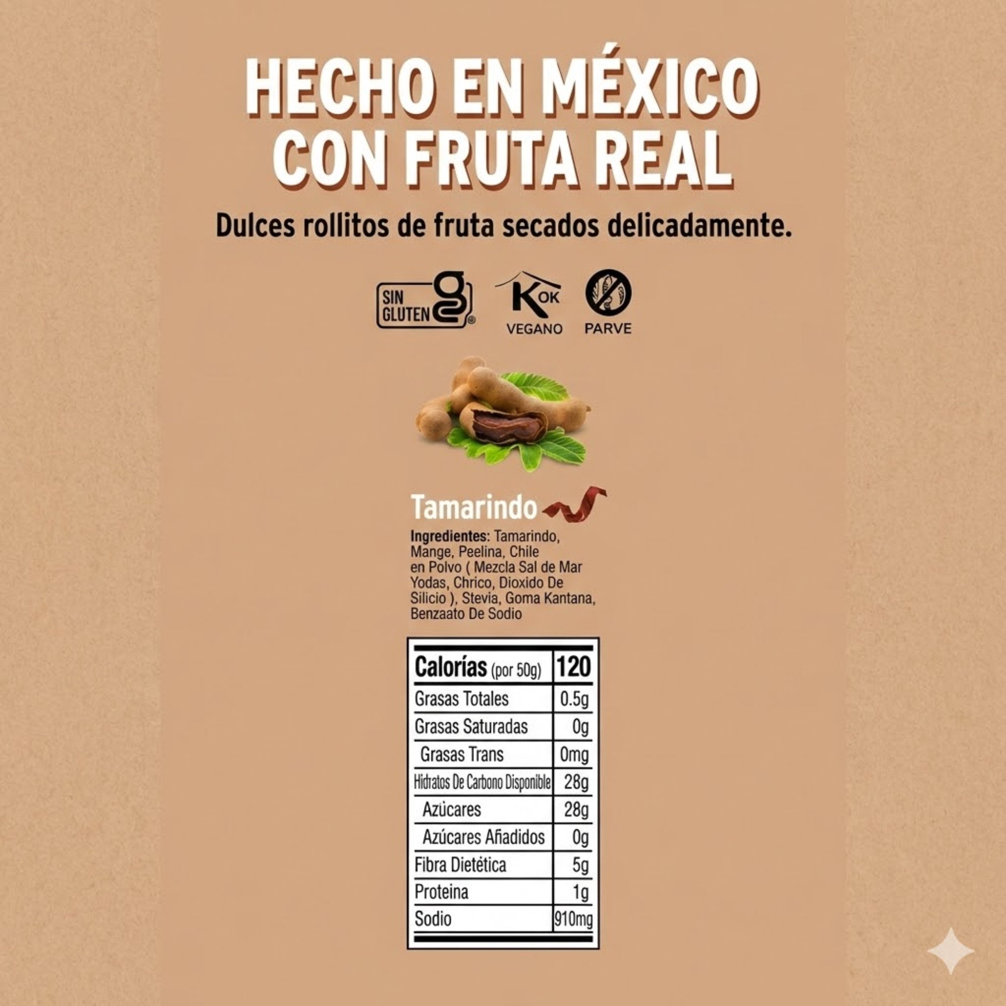 Tamarindo Deshidratado Natural, 100% Fruta, Tiras Sin Azúcar añadida, pack 5