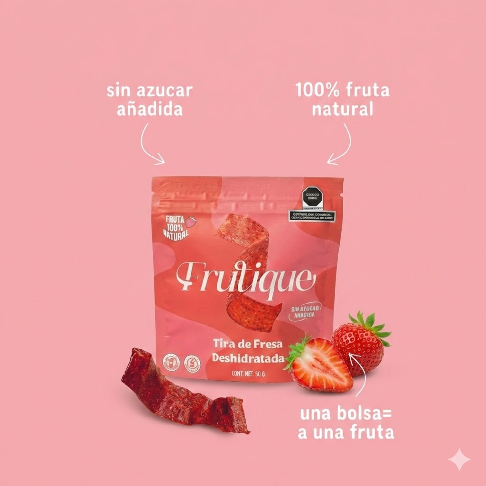Fresa Deshidratada Natural, 100% Fruta, Tiras Sin Azúcar añadida, pack 5
